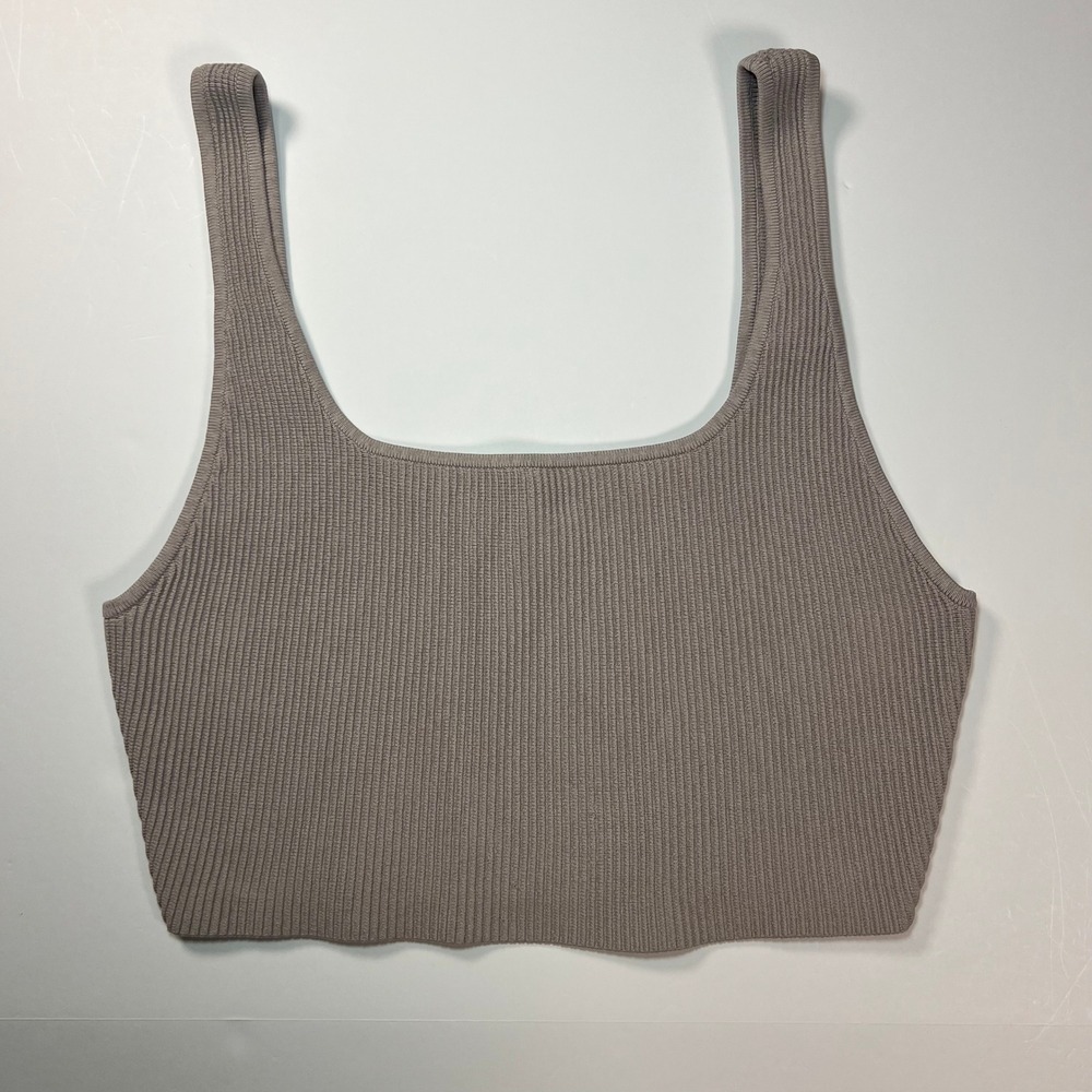 Aritzia Babaton Sculpt Knit Tank Top Taupe Ribbed Square Neck Crop Chic Neutral
